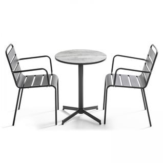 Tivoli - Ensemble Table De Jardin En Acier Et Céramique Avec 2 Fauteuils