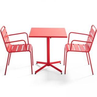 Palavas - Ensemble Table De Jardin Bistrot Et 2 Fauteuils Métal Rouge