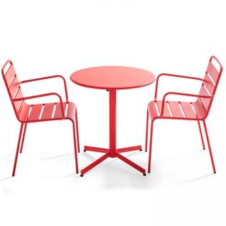 Palavas - Ensemble Table De Jardin Et 2 Fauteuils Métal Rouge