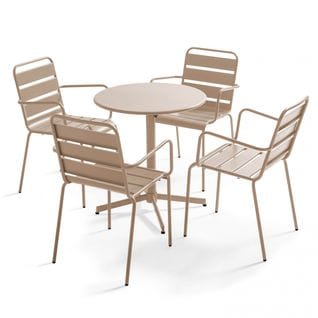 Palavas - Ensemble Table De Jardin Et 4 Fauteuils Métal Taupe