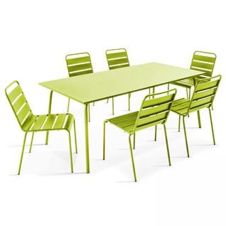 Palavas - Ensemble Table De Jardin Et 6 Chaises En Métal Vert