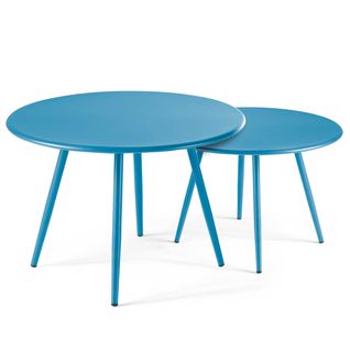 Palavas - Lot De 2 Tables Basses De Jardin En Acier Bleu Pacific