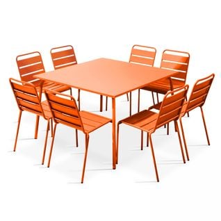 Palavas - Ensemble Table De Jardin Et 8 Chaises En Métal Orange