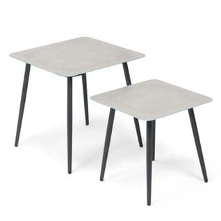 Lot De 2 Tables Basses De Jardin En Acier Gris