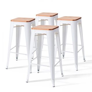 Lot De 4 Tabourets De Bar En Acier Blanc