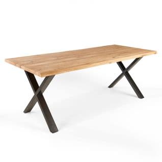 Table En Bois Avec Bords Irréguliers Et Piètement En X Noir 160 cm