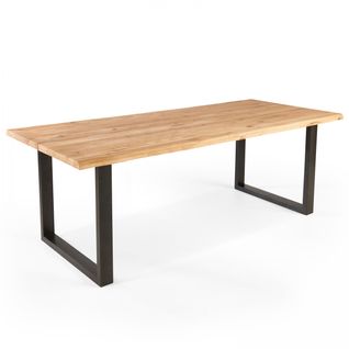 Table En Bois Avec Bords Irréguliers Et Piètement En U Noir - 200 x 95 cm