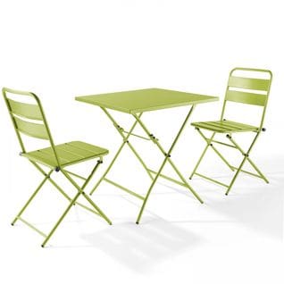 Palavas - Ensemble Table De Jardin Pliante Et 2 Chaises Acier Vert