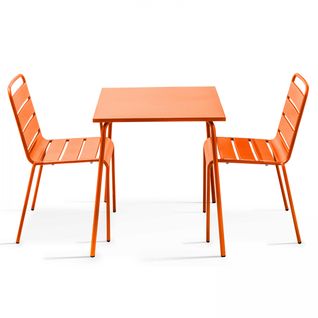 Palavas - Ensemble Table De Jardin Carrée Et 2 Chaises Acier Orange