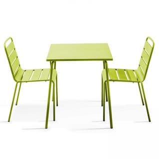 Palavas - Ensemble Table De Jardin Carrée Et 2 Chaises Acier Vert