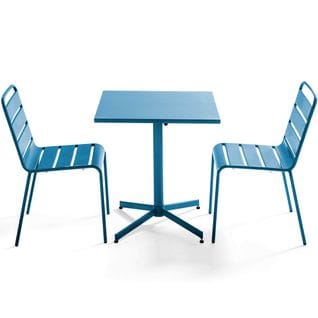 Palavas - Ensemble Table De Jardin Carrée Et 2 Chaises Métal Bleu Pacific