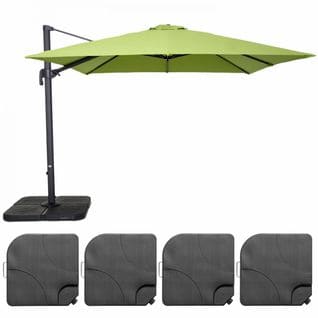 Parasol Déporté 3x3m Et 4 Dalles à Remplir Aluminium Vert