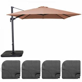 Parasol Déporté Rotatif 3x3m Et 4 Dalles à Remplir Aluminium Taupe