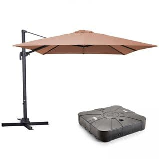 Parasol Déporté 3x3m Et Dalle à Lester Sur Roues Aluminium Taupe