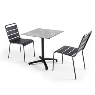 Ensemble Table De Jardin Stratifié Marbre Et 2 Fauteuils Palavas Gris