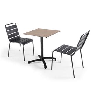 Ensemble Table De Jardin Stratifié Chene Et 2 Fauteuils Palavas Gris