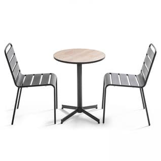 Tivoli - Ensemble De Jardin Table Ronde Et 2 Chaises En Métal Bois