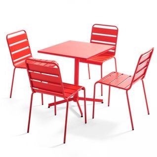 Palavas - Table Carrée 70 Cm Plateau Inclinable Et 4 Chaises Rouge