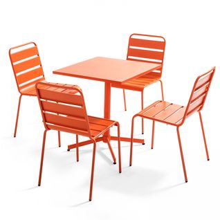 Palavas - Table Carrée 70 Cm Plateau Inclinable Et 4 Chaises Orange