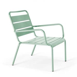 Palavas - Fauteuil De Jardin Bas Relax Acier Vert Sauge