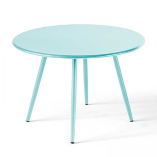 Palavas - Table Basse De Jardin Ronde En Métal Turquoise 50 Cm