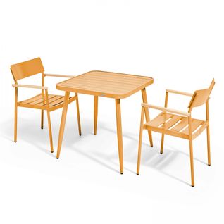 Ensemble Table De Jardin Et 2 Fauteuils Aluminium/bois Jaune Moutarde