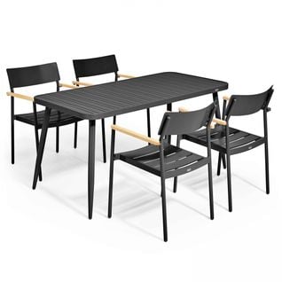 Ensemble Table De Jardin Et 4 Fauteuils En Aluminium Noir