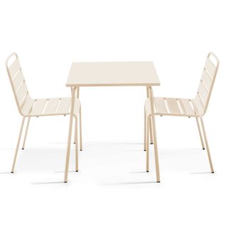 Palavas - Ensemble Table De Jardin Carrée Et 2 Chaises Acier Ivoire