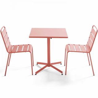 Palavas - Ensemble Table De Jardin Carrée Et 2 Chaises Métal Argile