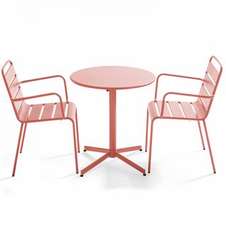 Palavas - Ensemble Table De Jardin Et 2 Fauteuils Métal Argile