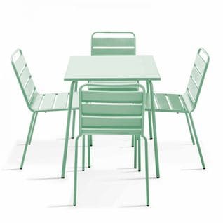 Palavas - Ensemble Table De Jardin Et 4 Chaises En Métal Vert Sauge