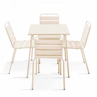 Palavas - Ensemble Table De Jardin Et 4 Chaises En Métal Ivoire