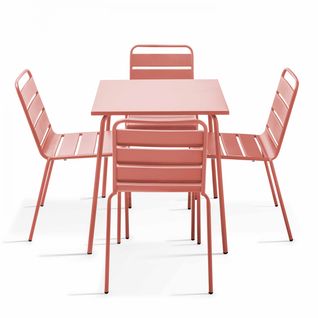 Palavas - Ensemble Table De Jardin Et 4 Chaises En Métal Argile