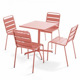 Palavas - Ensemble Table Carré Et 4 Chaises En Métal Argile