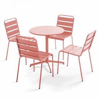 Palavas - Ensemble Table De Jardin Ronde Et 4 Chaises En Métal Argile