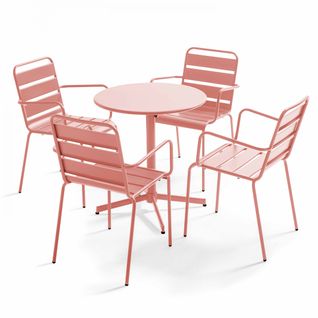 Palavas - Ensemble Table De Jardin Et 4 Fauteuils Métal Argile