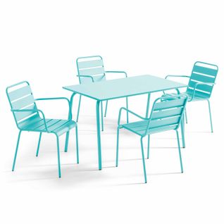 Palavas - Ensemble Table De Jardin En Métal Et 4 Chaises Turquoise