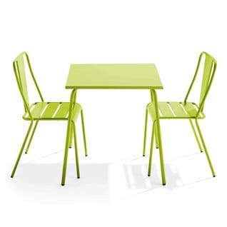 Palavas - Ensemble Table De Jardin Carrée Et 2 Chaises Bistrot Vert