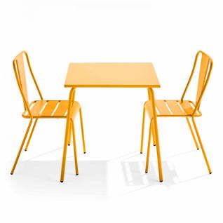 Palavas - Ensemble Table De Jardin Carrée Et 2 Chaises Bistrot Jaune