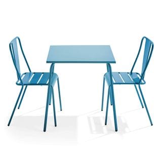 Palavas - Ensemble Table De Jardin Carrée Et 2 Chaises Bistrot Bleu Pacific