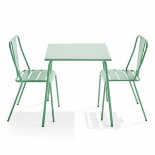 Palavas - Ensemble Table De Jardin Carrée Et 2 Chaises Bistrot Vert Sauge