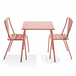 Palavas - Ensemble Table De Jardin Carrée Et 2 Chaises Bistrot Argile