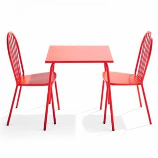 Palavas - Ensemble Table De Jardin Bistrot Et 2 Chaises En Acier Rouge