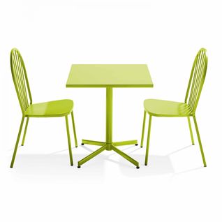 Palavas - Ensemble Table Carrée De Jardin Inclinable Et 2 Chaises Bistrot Vert