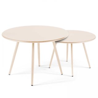 Palavas - Lot De 2 Tables Basses Ronde En Acier Ivoire 50 Cm