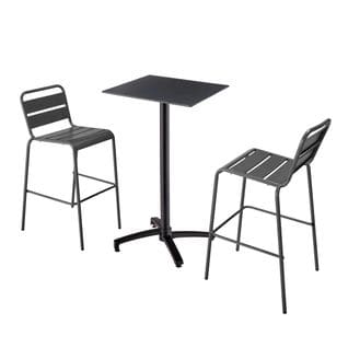 Ensemble Table Haute Stratifié Noir Et 2 Chaises Hautes Gris