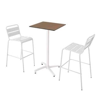 Ensemble Table Stratifié Haute Taupe Et 2 Chaises Hautes Blanc