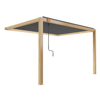 Pergola Bioclimatique Adossée 3 X 4 M En Aluminium Gris Décor Bois