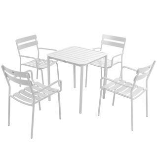 Ensemble Table De Terrasse 70cm Et 4 Fauteuils Blanc