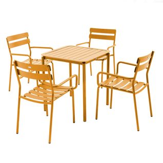 Ensemble Table De Terrasse 70cm Et 4 Fauteuils Jaune Moutarde